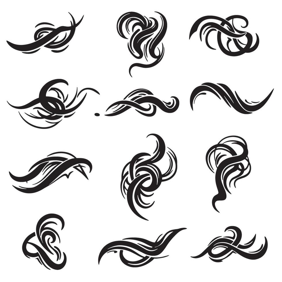 Speed line energy motion graphics set with dynamic abstract elements and silhouette stroke designs vector