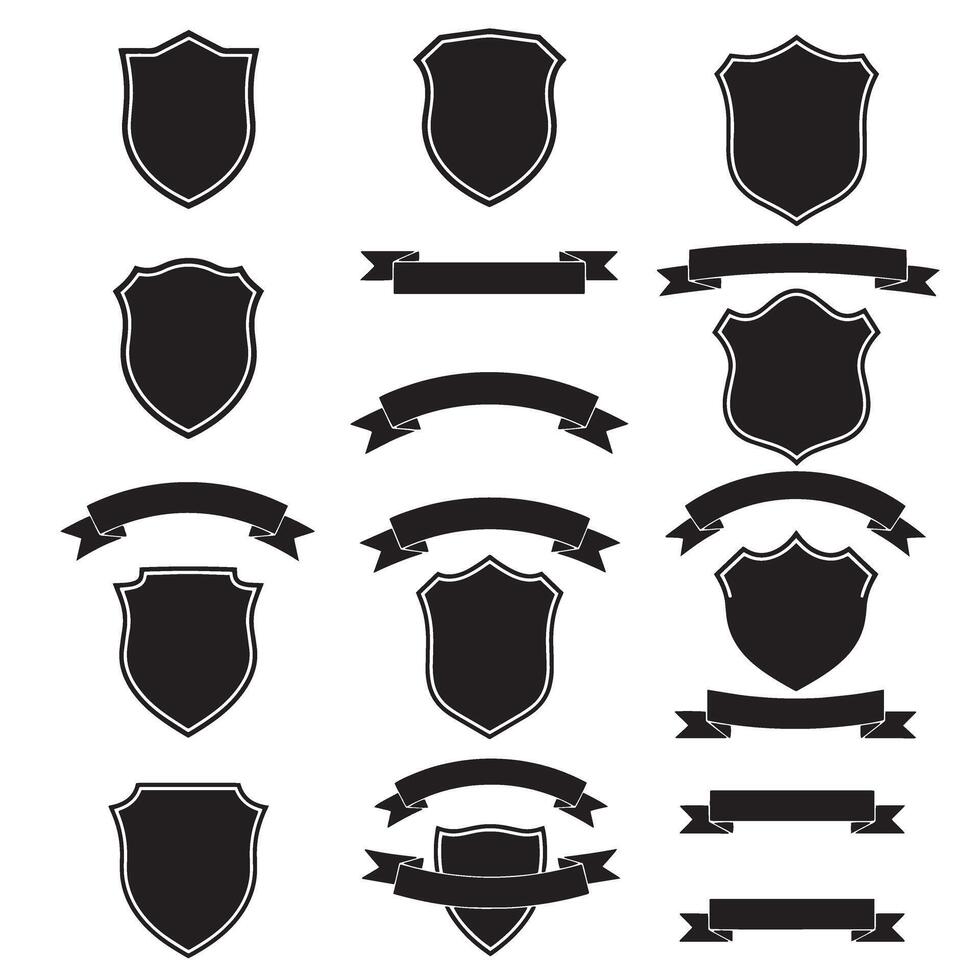 Vintage shield and ribbons banner adjust set bundle silhouette variation design for badge collection graphics vector