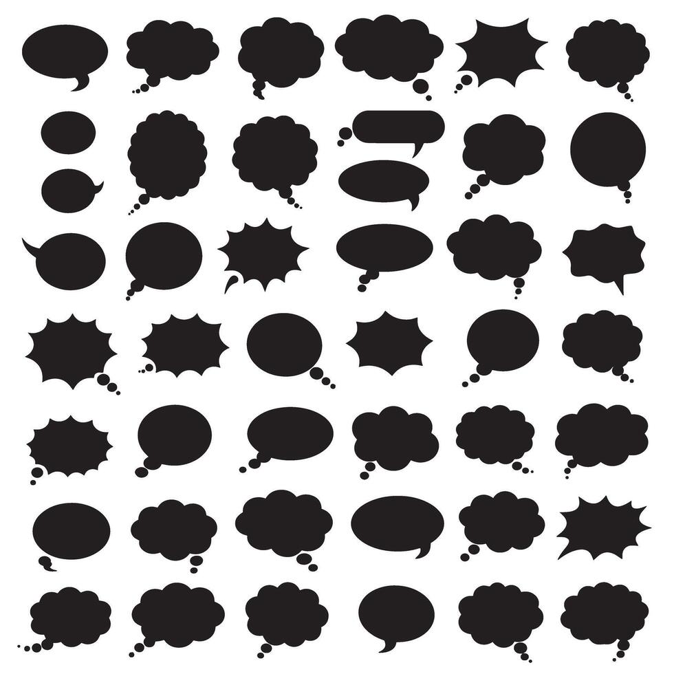 Editable speech bubble graphics silhouette bundle for graphic design, poster layout, and message templates vector