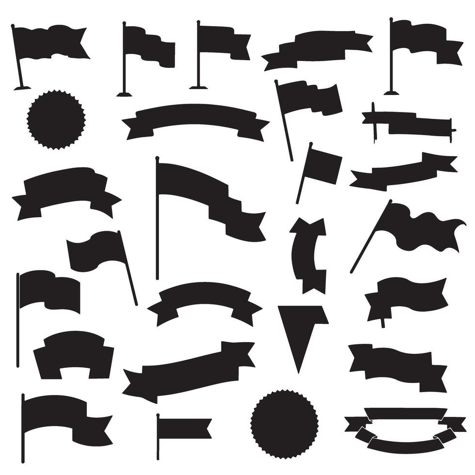 Layered scroll start ribbons banner element set silhouette for icon, label design, and classic templates vector