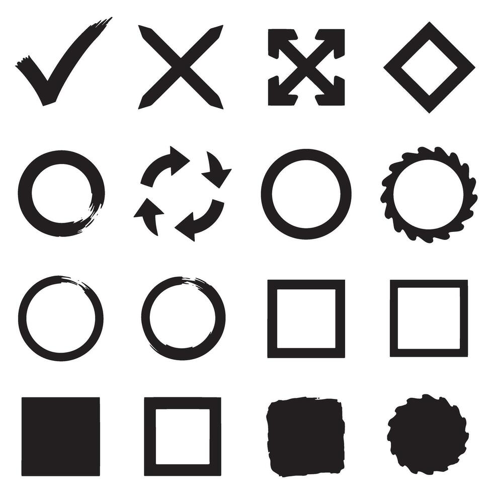 Check marks, crossed, arrows, underlines, circles, squares, brush stroke icon element silhouette bundle vector