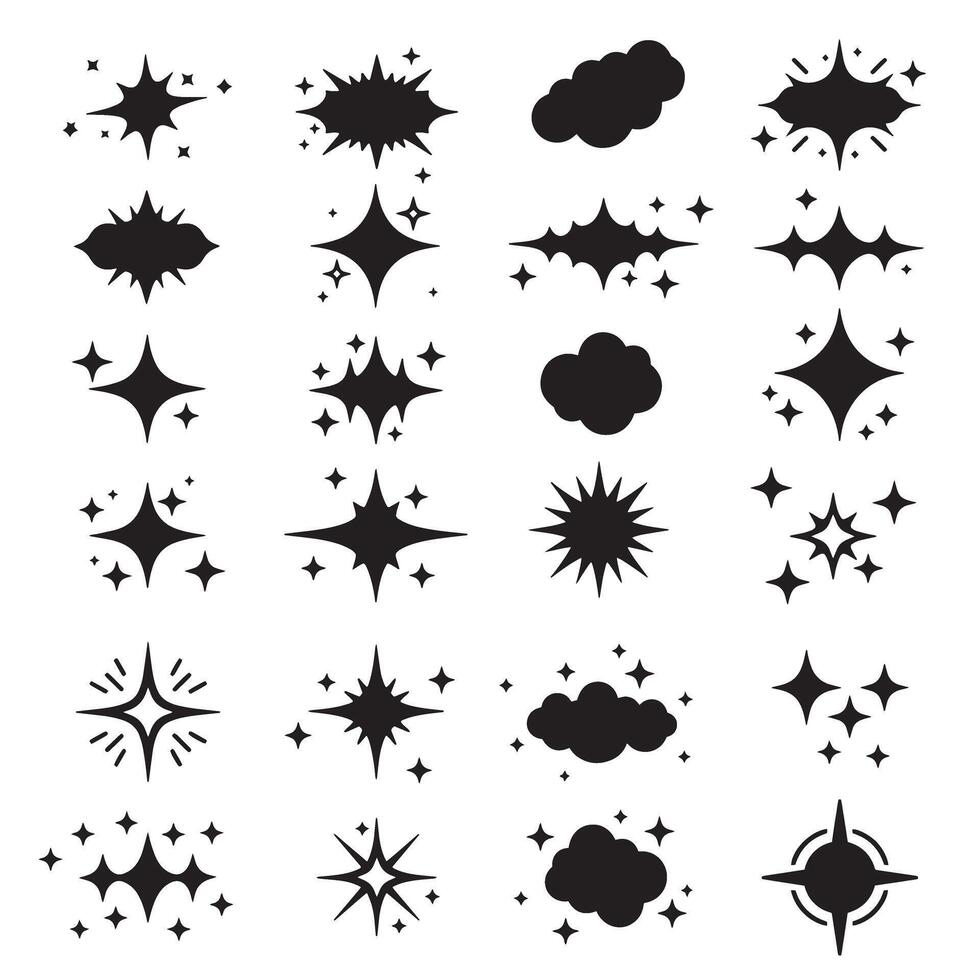 Cartoon-style sparkle line silhouette set bundle with decorative stroke elements for bold graphic designs vector