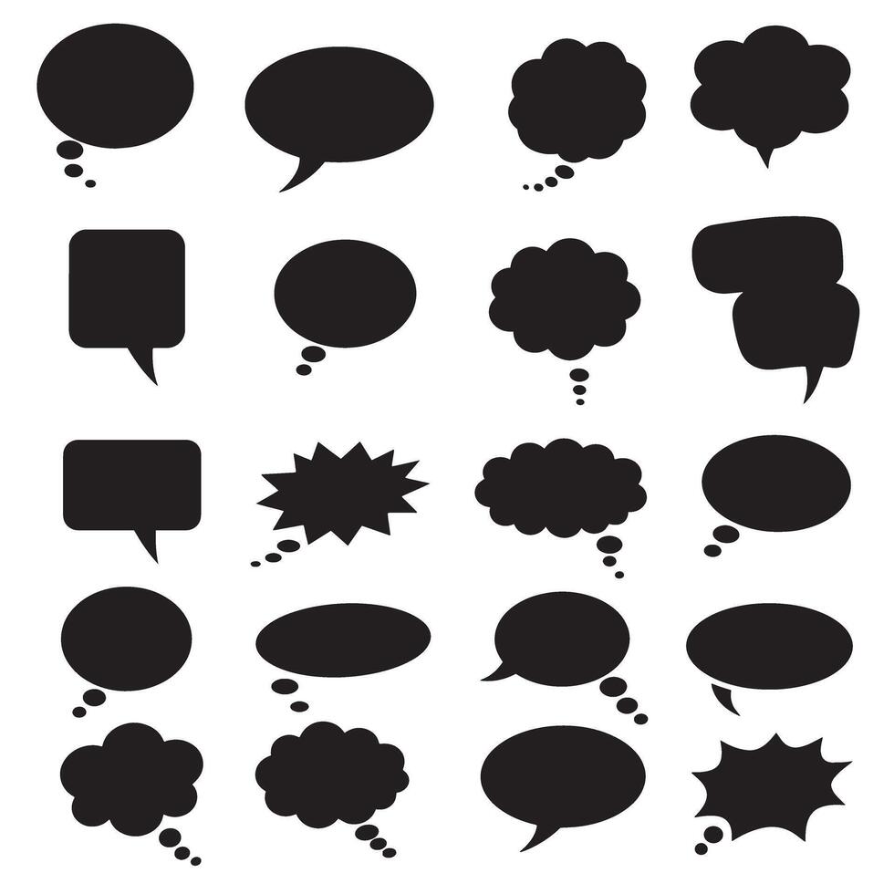 Speech bubble silhouette bundle featuring text boxes, comic talk shapes, and layout templates vector