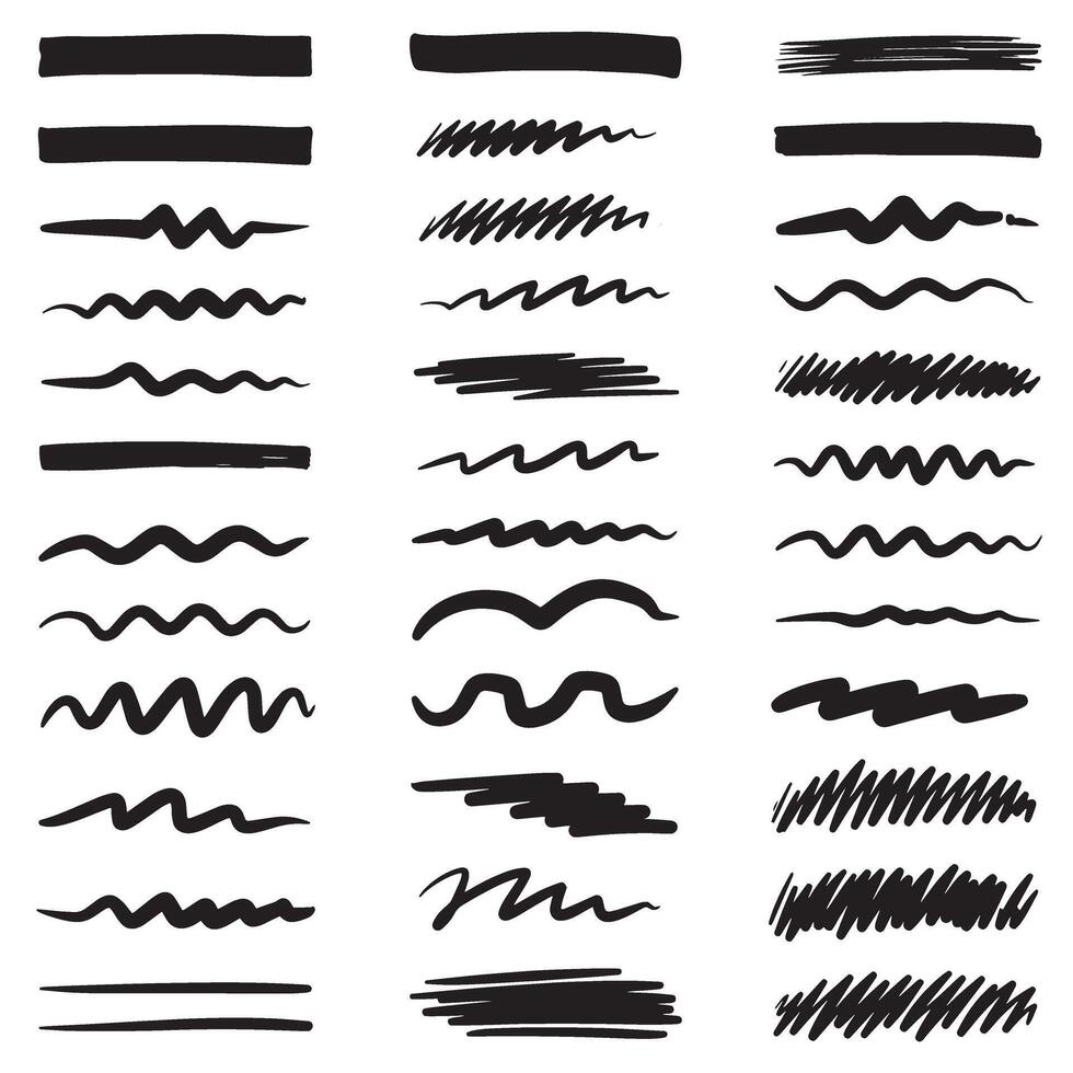 Underline design element bundle silhouette set with flourish strokes for logo design and text separators vector