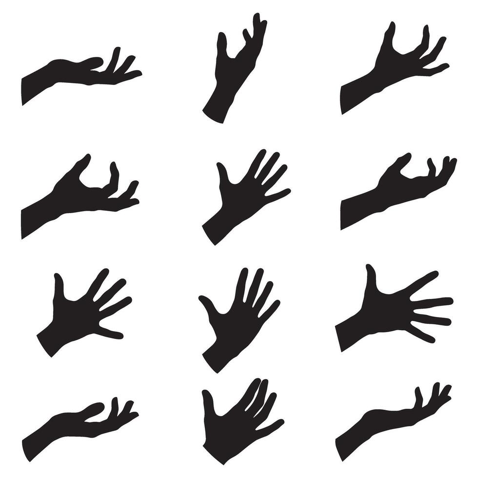 Man hand silhouette variation design bundle set with bold finger gesture illustrations for tribal art, vintage decor, or identity logo use vector