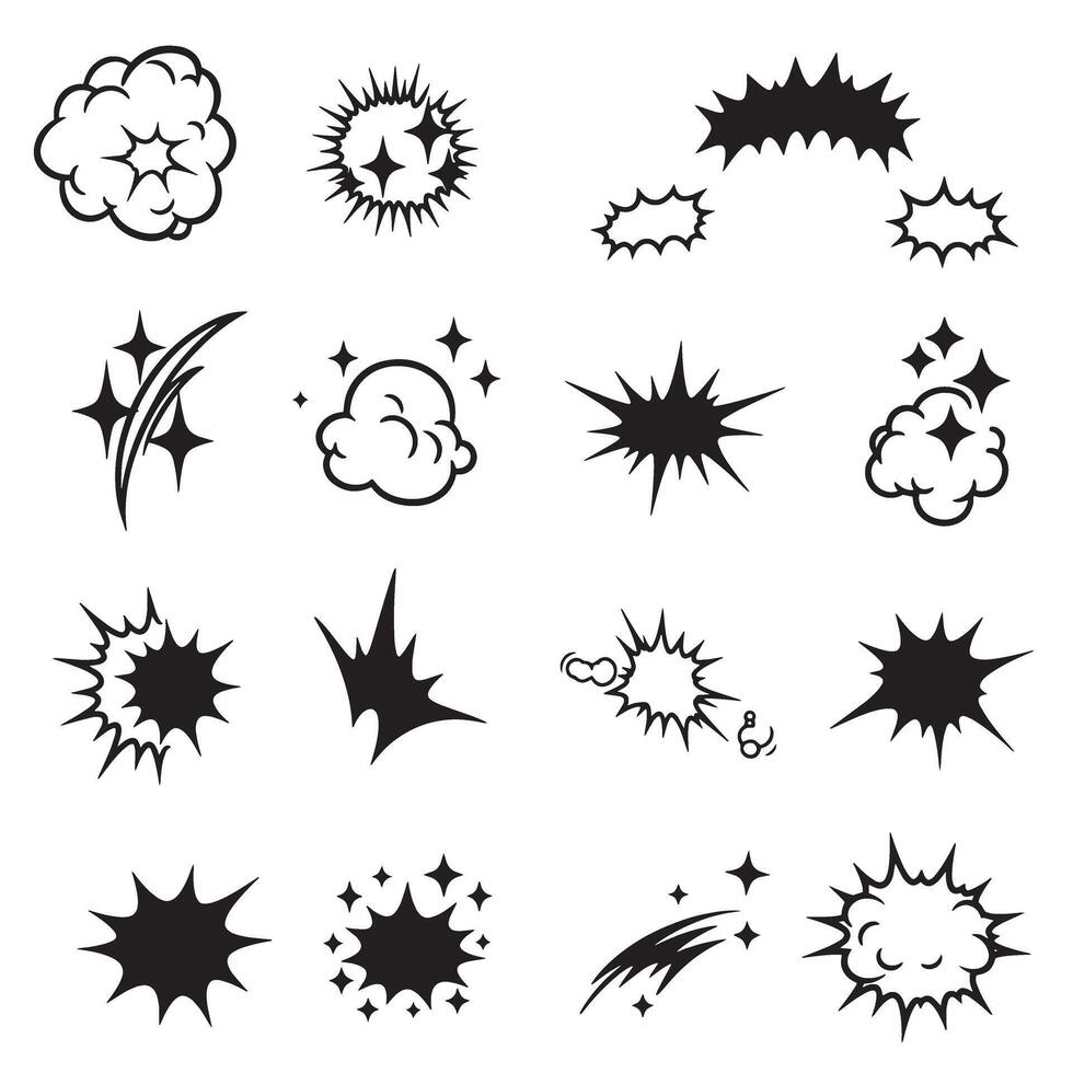 Line doodle sparkle burst set with silhouette star icons perfect for creative poster and branding design vector