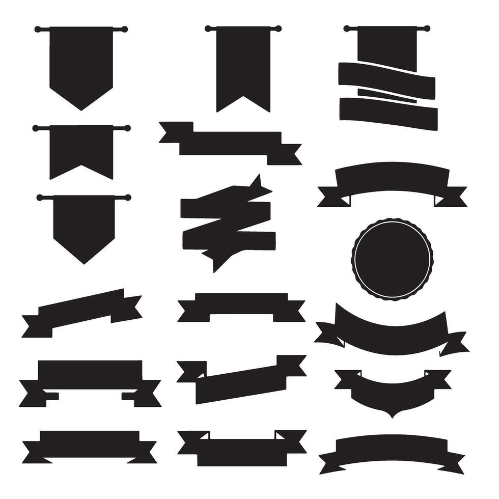 Outline style start ribbons banner element set silhouette for minimalist signage, badge, and icon projects vector