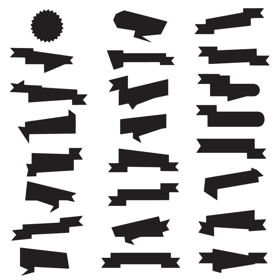 Flat and folded start ribbons banner element set silhouette variation for emblem, icon, and sign projects vector