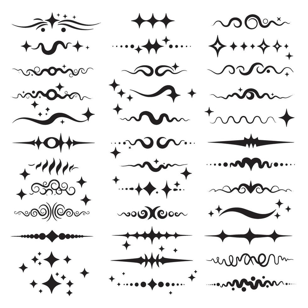 Sparkle comic line design bundle with silhouette strokes and decorative accents for pop art and layout use vector
