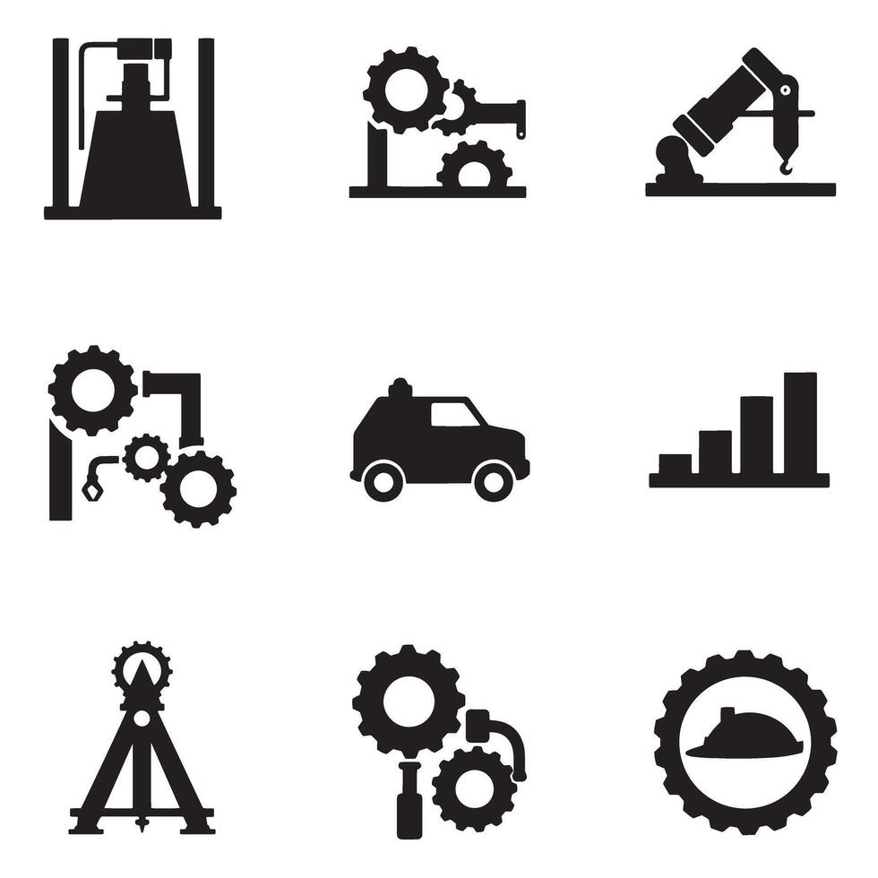 Technical drawing engineering icon silhouette bundle with clean symbols vector