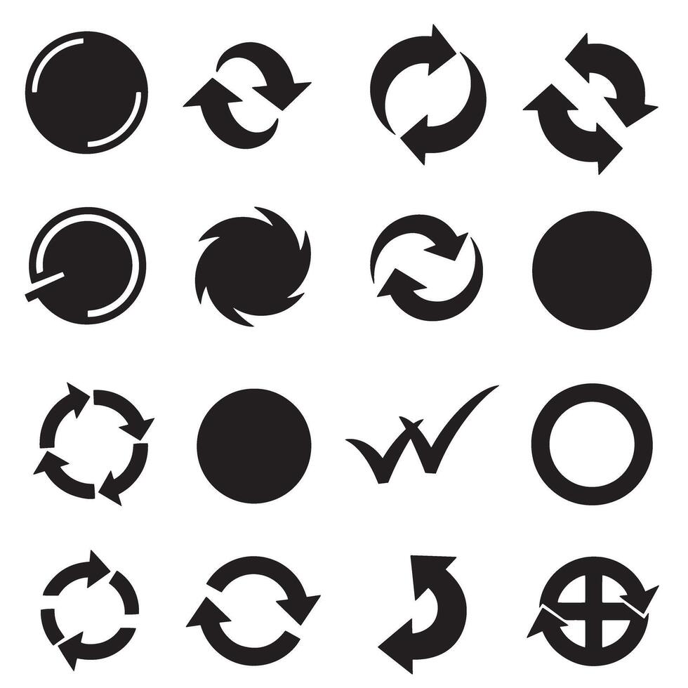 Circle, arrow, check marks, and line and other element silhouette bundle including modern UI elements and icons vector