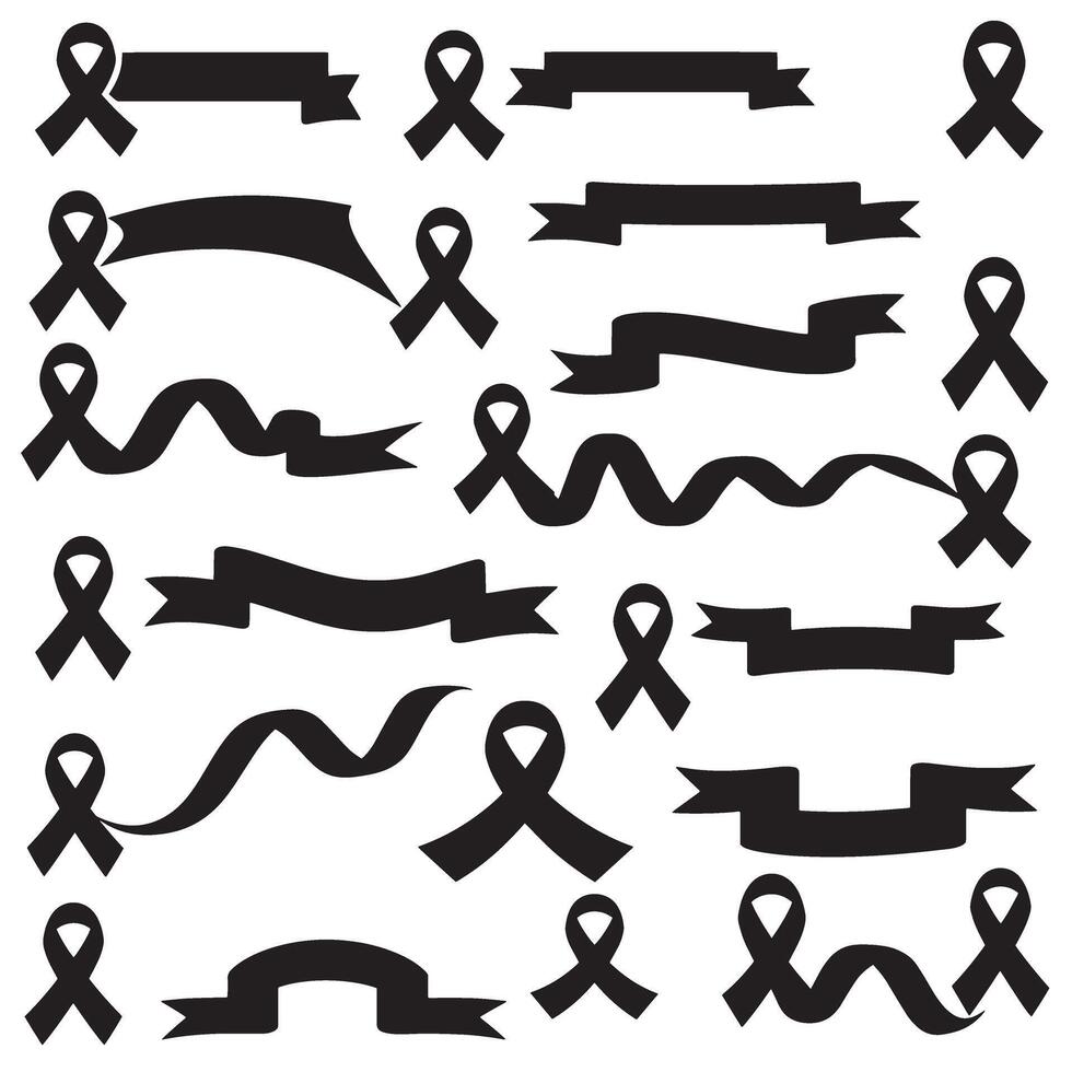 Breast cancer awareness vintage ribbon banner set bundle silhouette variation design for hope and support vector