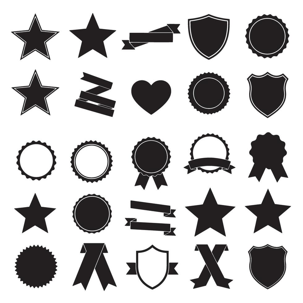 Star, shield, heart shape, ribbons banner and others element set silhouette for retro identity and signage design vector
