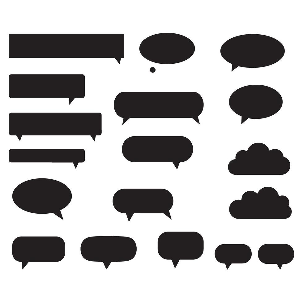 Dialogue box element silhouette bundle with cartoon speech balloon set vector