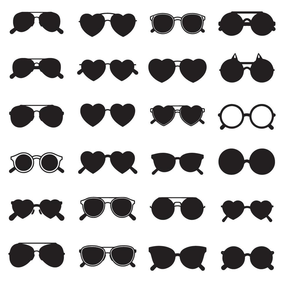 Stylish Black Sunglasses Silhouettes Featuring Popular Frame Styles for Creative Use vector
