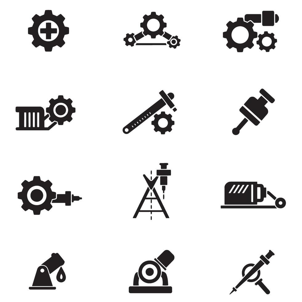 Mechanical parts and engineering symbols icon silhouette bundle for layout vector