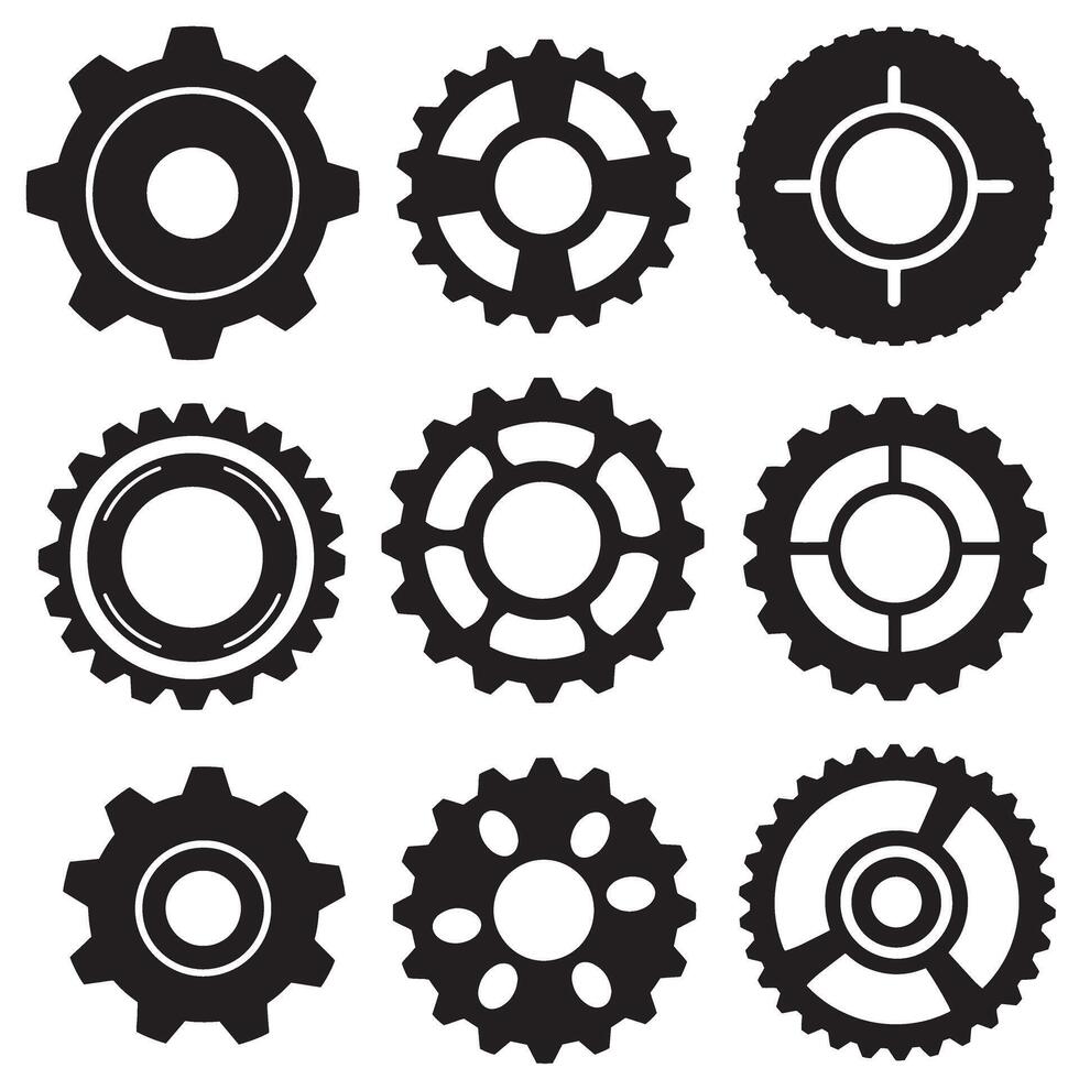 Gear shapes icon silhouette collection bundle for mechanic and machine themes vector