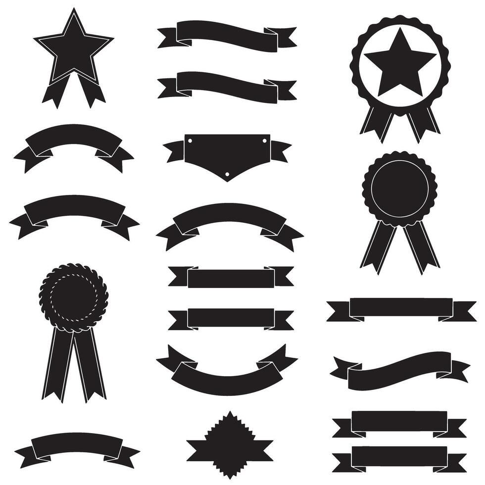 Retro style star ribbons banner element set silhouette for branding templates, signs, and poster elements vector