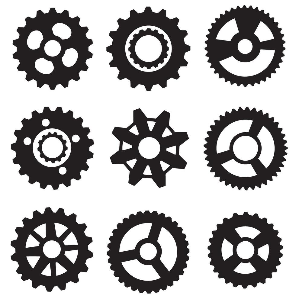 Machinery gear shapes and icon silhouette bundle for industrial art vector