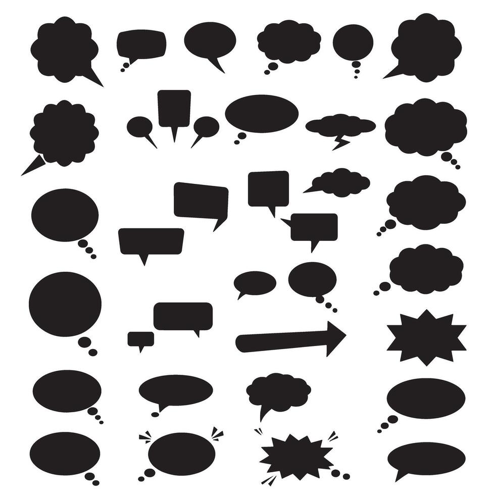 Comic-style dialogue box element silhouette bundle for pop art design and UI vector