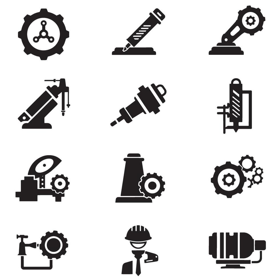 Engineering and architecture symbols icon silhouette bundle for CAD use vector