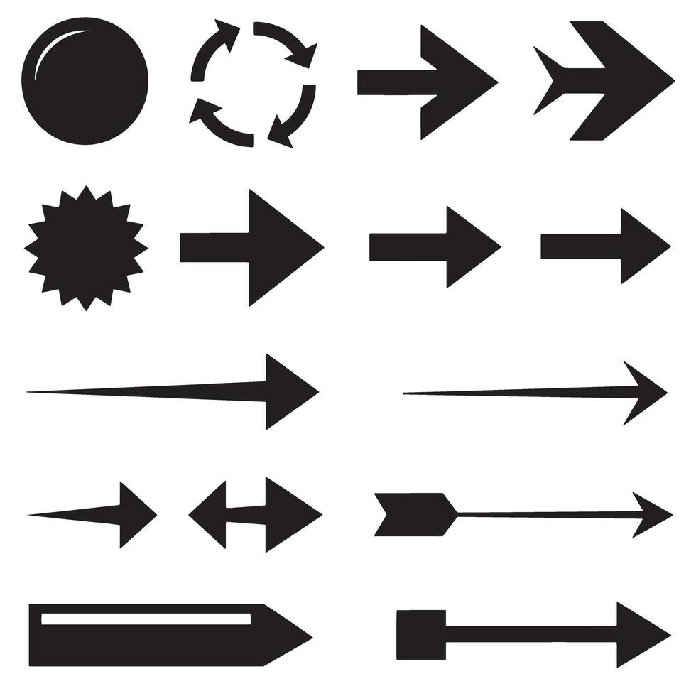 Circle, arrow, check marks, and line and other element silhouette bundle featuring modern flat icons and symbols vector