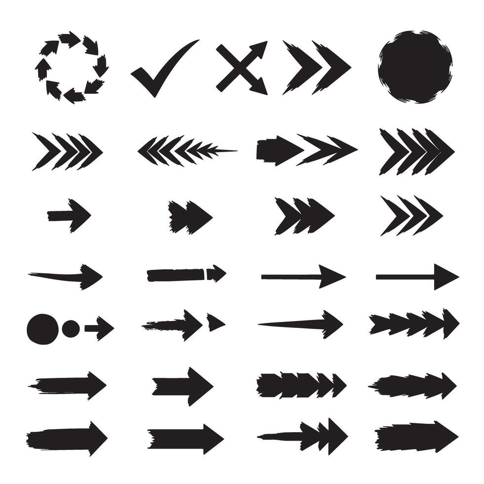 Check marks, crossed, arrows, underlines, circles, squares, brush stroke icon element silhouette bundle layout vector