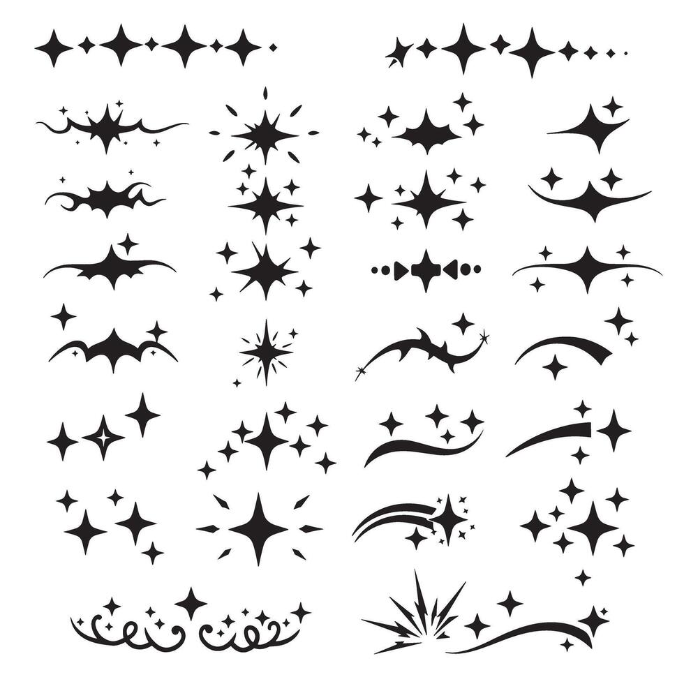 Comic style sparkle lines set with silhouette decoration bundle for manga burst, motion, and flash graphics vector