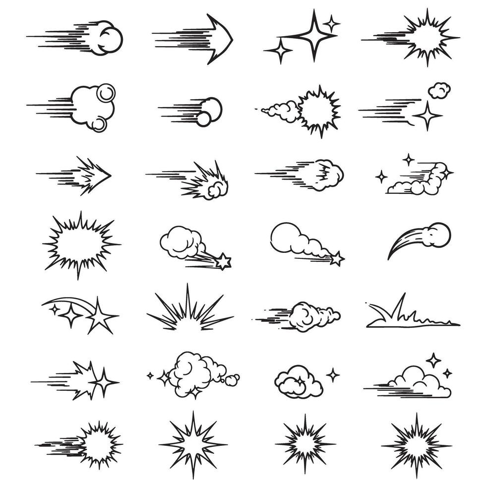 Hand drawn doodle line sparkle shapes with star icons and burst silhouettes for decoration and design ideas vector