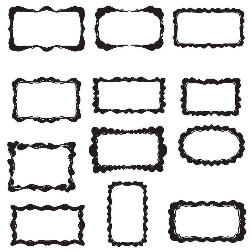 Abstract geometric shapes Vintage Groovy Photo Frame Design Silhouette bundle with fun swirl corner and doodle icons vector