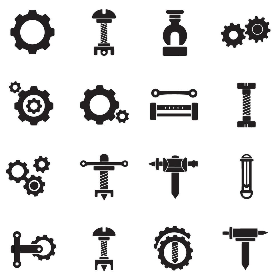 Engineering graphics icon silhouette bundle with technical symbol elements vector