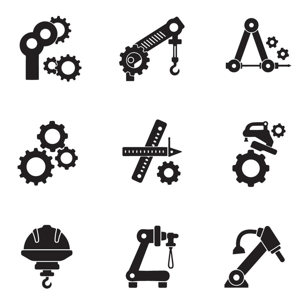 Engineering schematic symbols silhouette bundle for machine and tool use vector