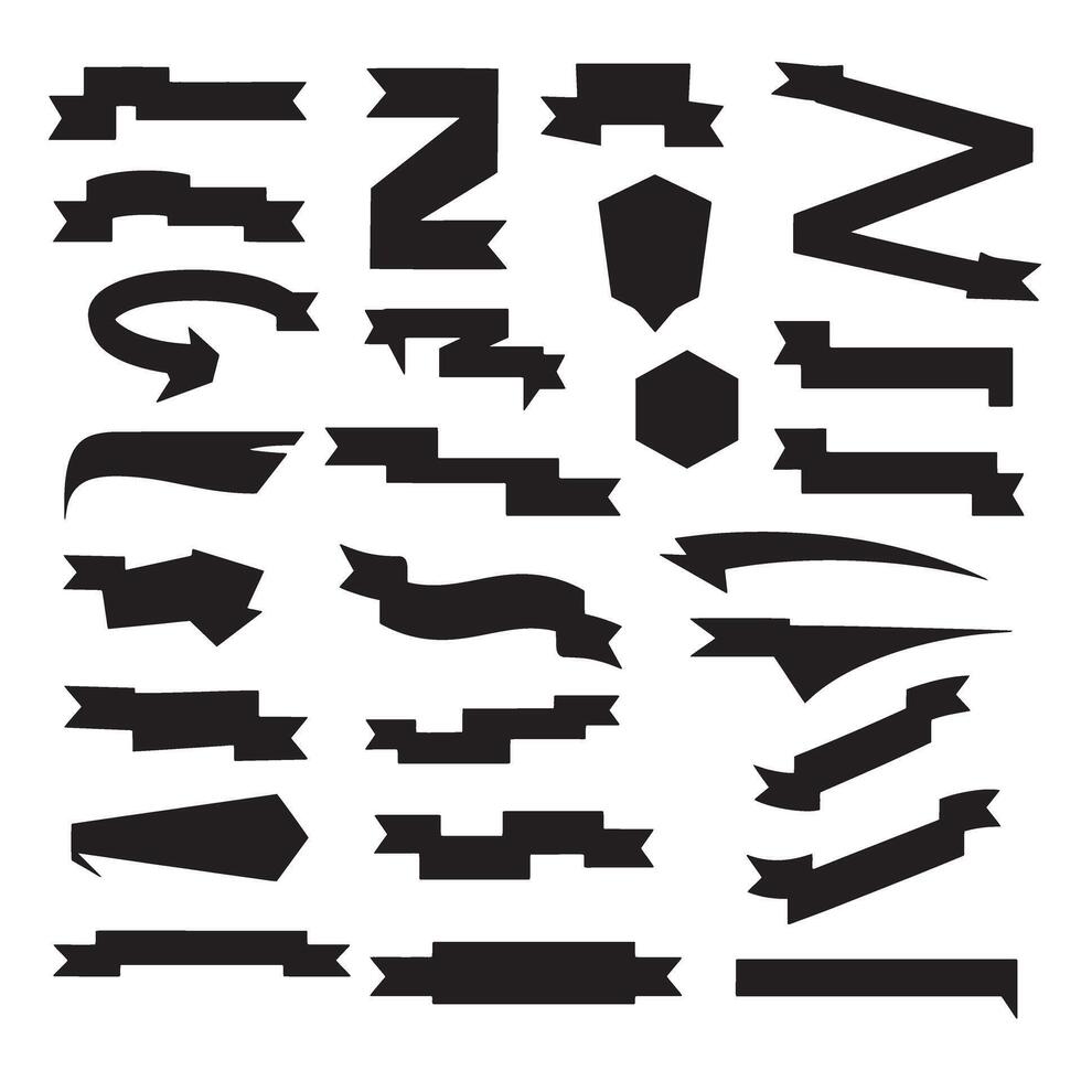 Classic start ribbons banner element set silhouette bundle for scroll banner, signage, and branding projects vector