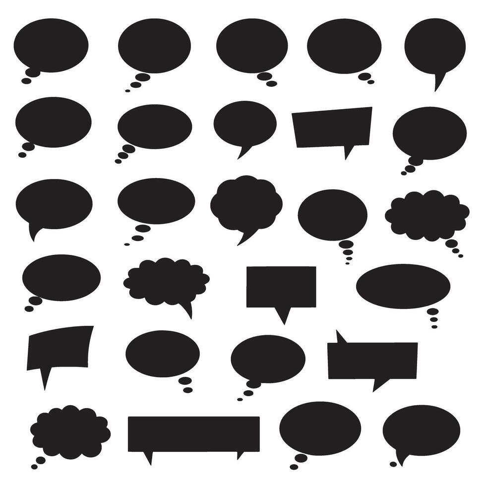 Hand-sketched speech bubble graphics silhouette bundle with comic shapes and bold text box outlines vector