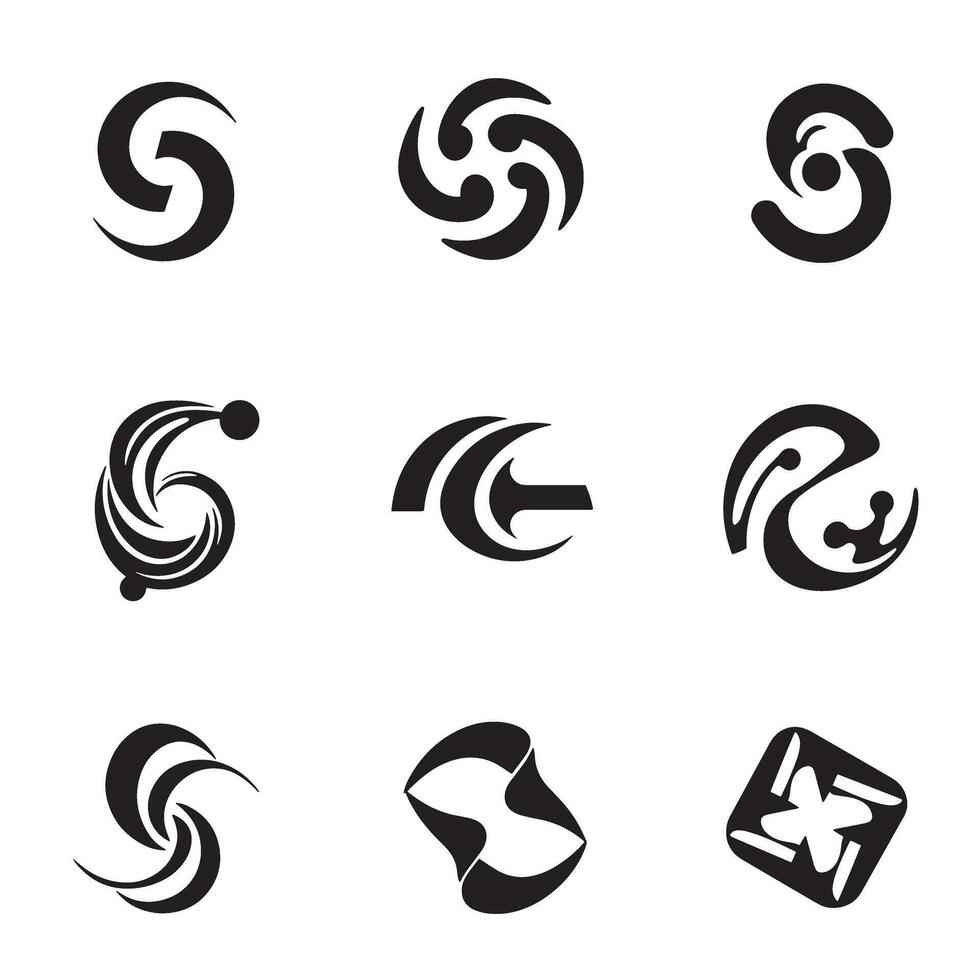 Curved and flowing Business Logo Symbol icon silhouette bundle for company branding kit vector