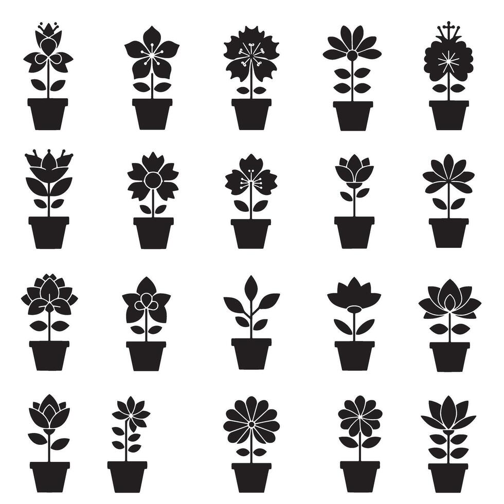 Stylish Black Flower Illustrations with Minimal Petal Shapes and Abstract Floral Forms vector