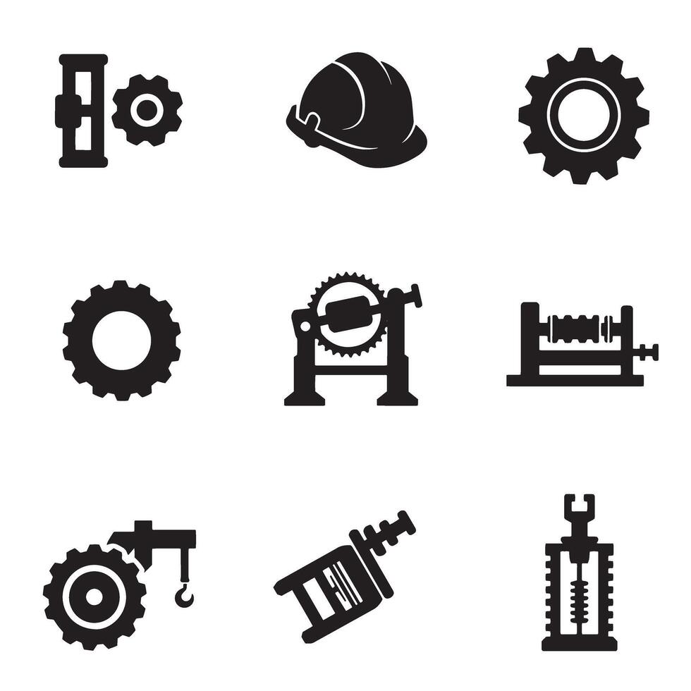 Engineering layout icons and symbol silhouette bundle for schematic art vector
