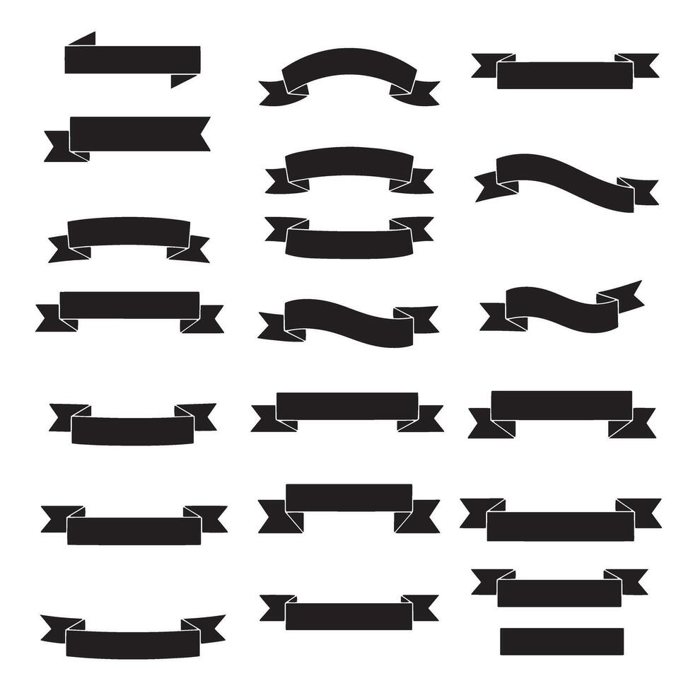 Vintage outline art ribbon banner set bundle silhouette variation design with old-fashioned graphic elements vector