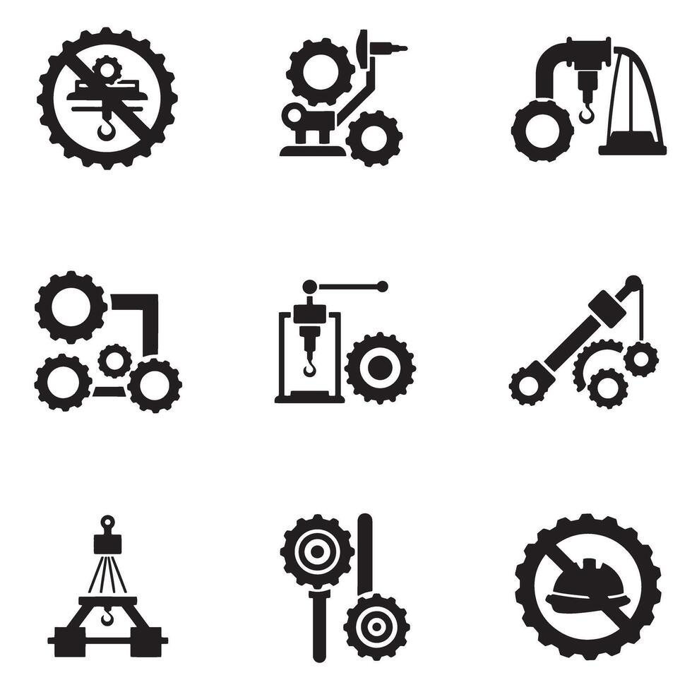 Flat icon bundle of engineering symbols silhouette for graphic projects vector