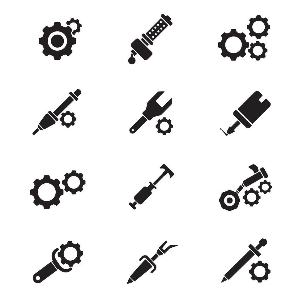 Engineering diagram symbols icon silhouette bundle for tool and machine design vector
