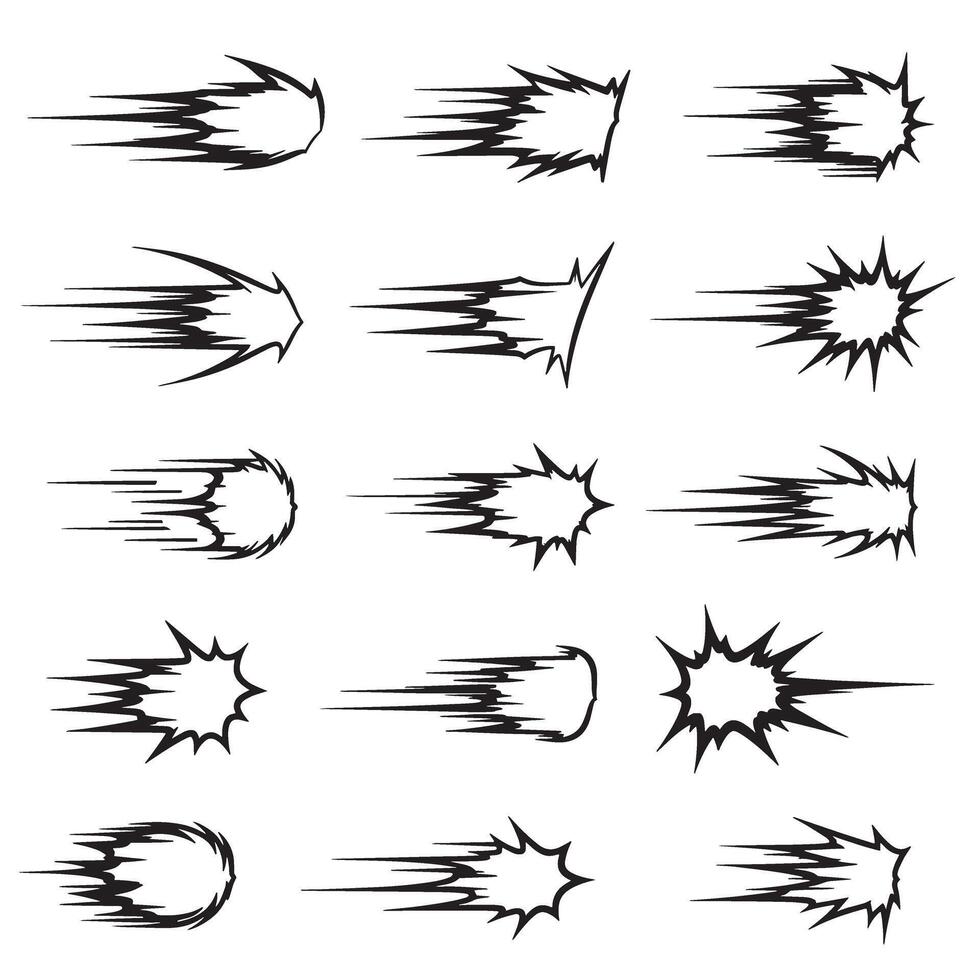 Manga comic speed line and burst stroke set with expressive movement effects for animation or design use vector