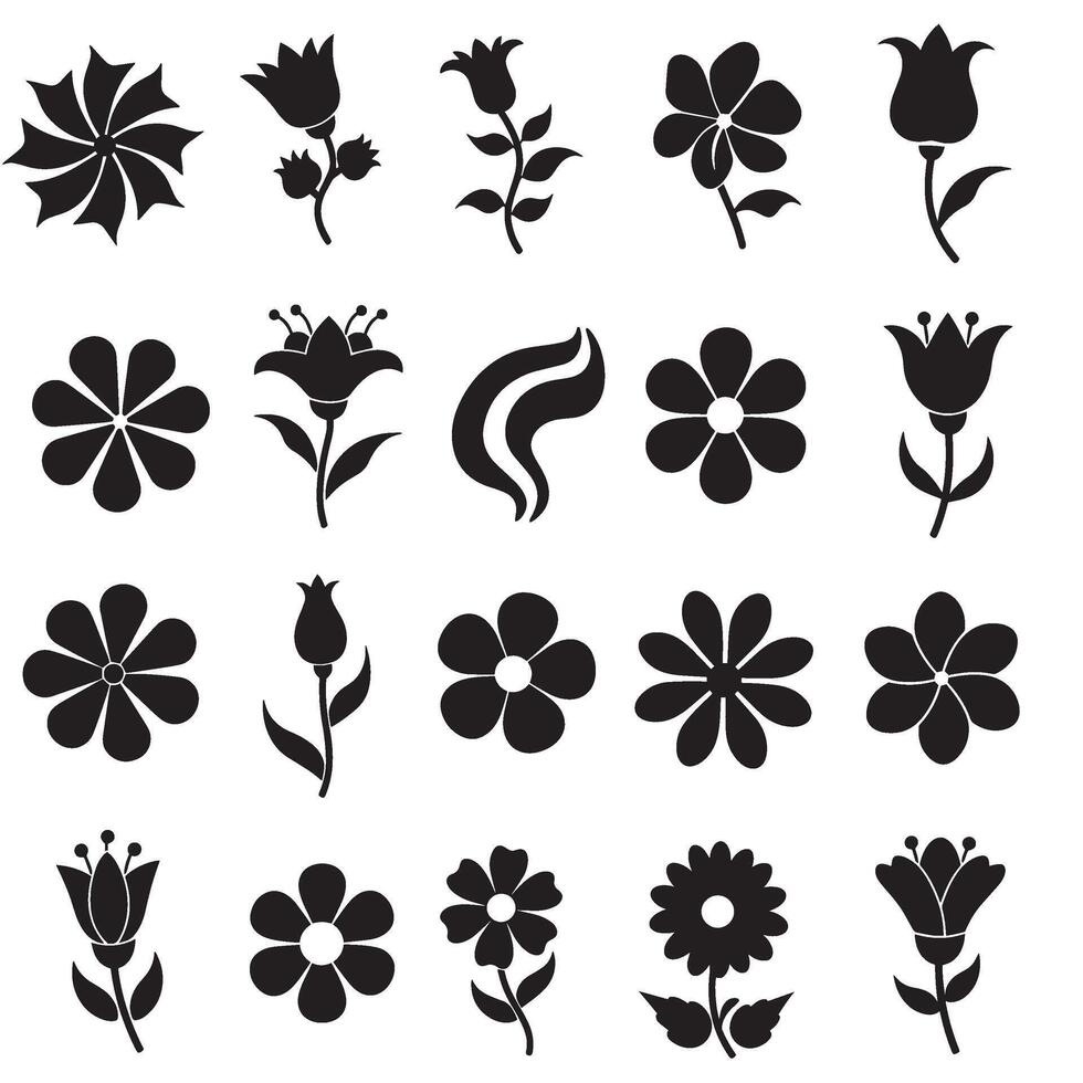 Groovy floral icon bundle with wavy silhouette elements ideal for decoration and layout concepts vector