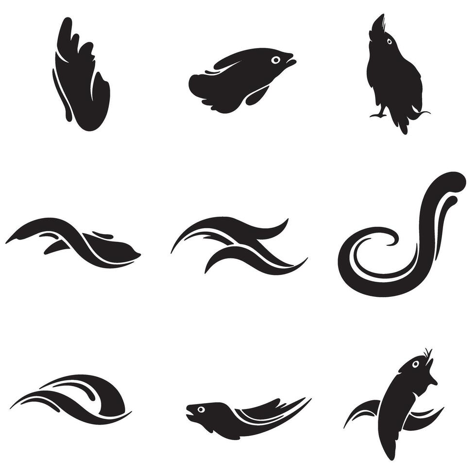 Featuring curved Business Logo Symbol icon silhouette bundle with unique shape set vector