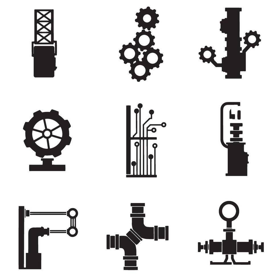 Mechanical and engineering symbols icon silhouette bundle for schematic design vector