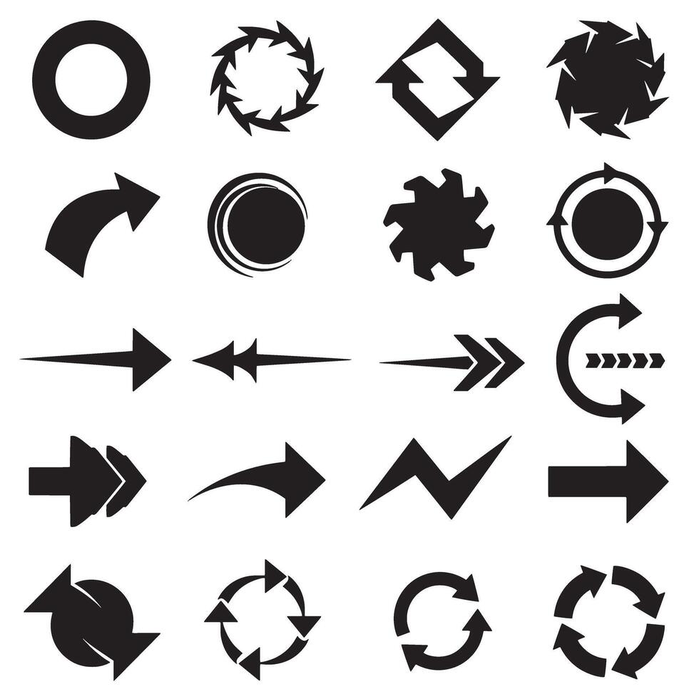 Circle, arrow, check marks, and line and other element silhouette bundle with stylish monochrome design icons vector