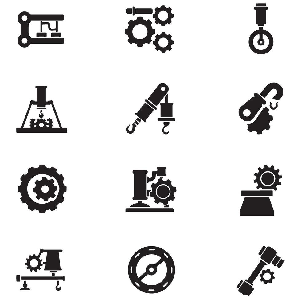 Factory and workshop engineering symbols icon silhouette bundle for art vector