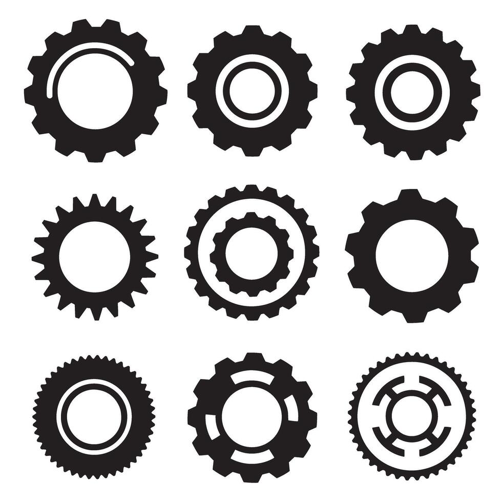 Gear shapes icon silhouette collection bundle for automation and workshop art vector