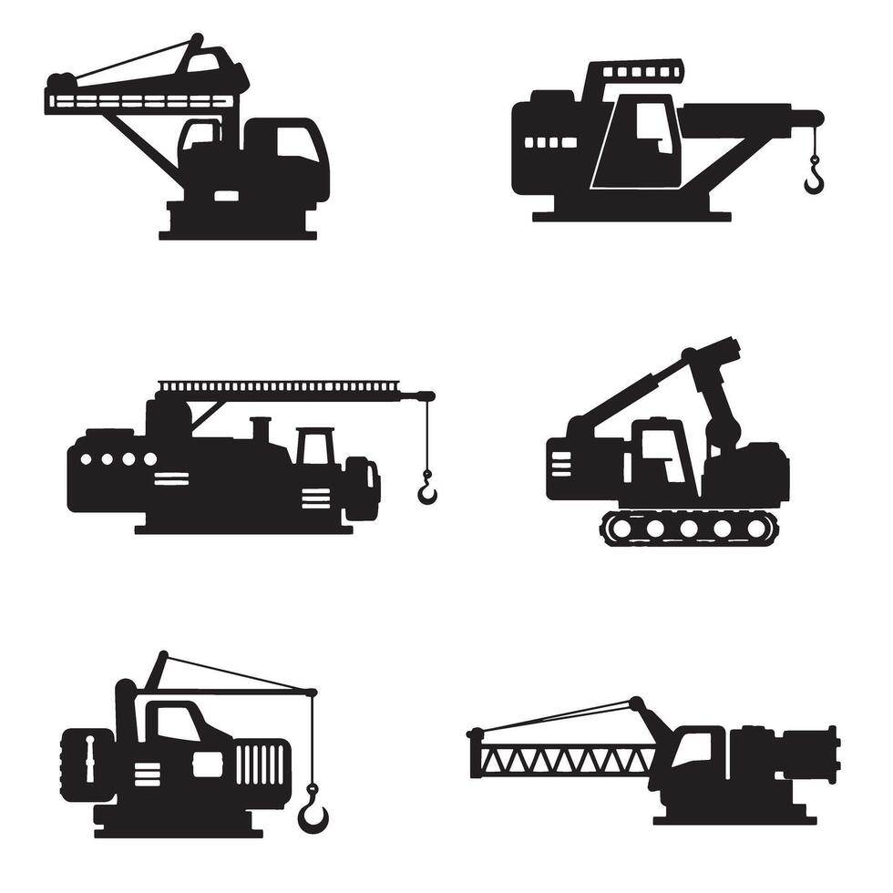 Precision tools and machinery icon silhouette bundle for engineering and industrial themes vector