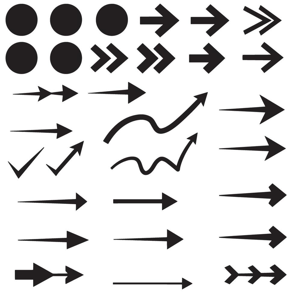Circle, arrow, check marks, and line and other element silhouette bundle for interface symbols and icon graphic set vector