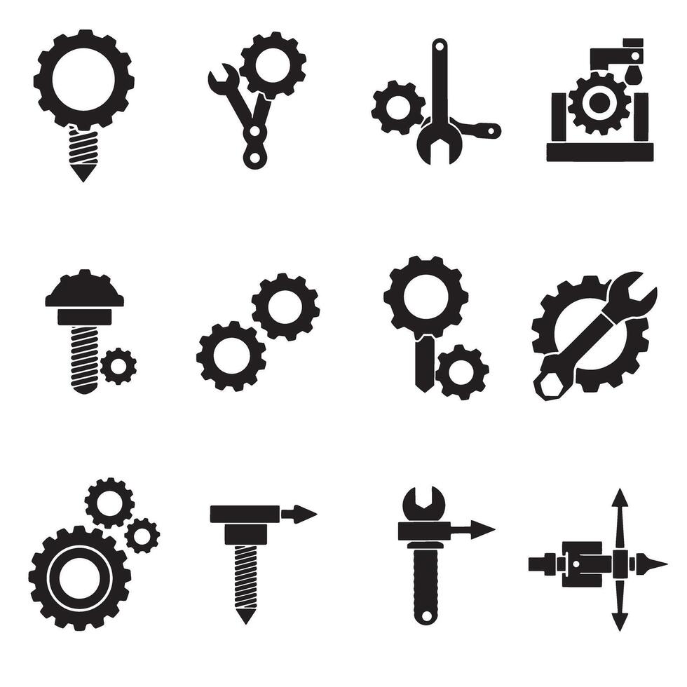 Industrial design engineering symbols icon silhouette bundle for layouts vector